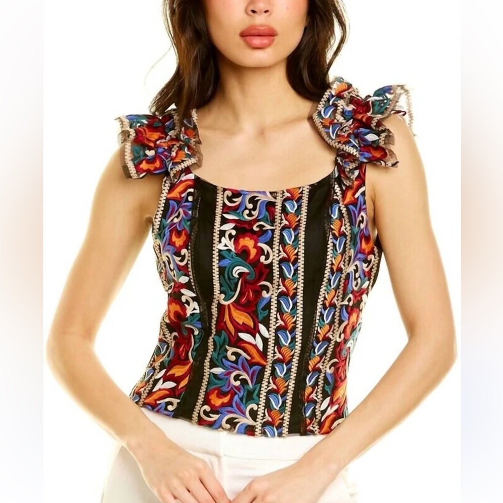 Anthropologie Eva Franco Embroidered Corset Top Florence NEW w Tag W2146 Sz XS
